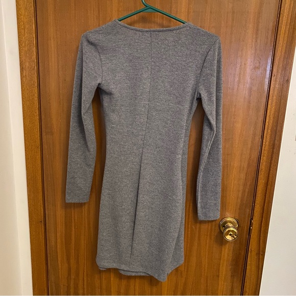 Dynamite Charcoal Dark Grey V-Neck Long Sleeve Asymmetrical Mini Dress - Picture 3 of 3